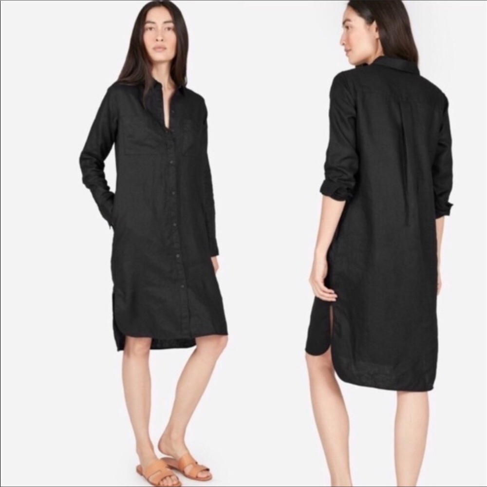 EVERLANE Black Linen Shirt Dress Excellent